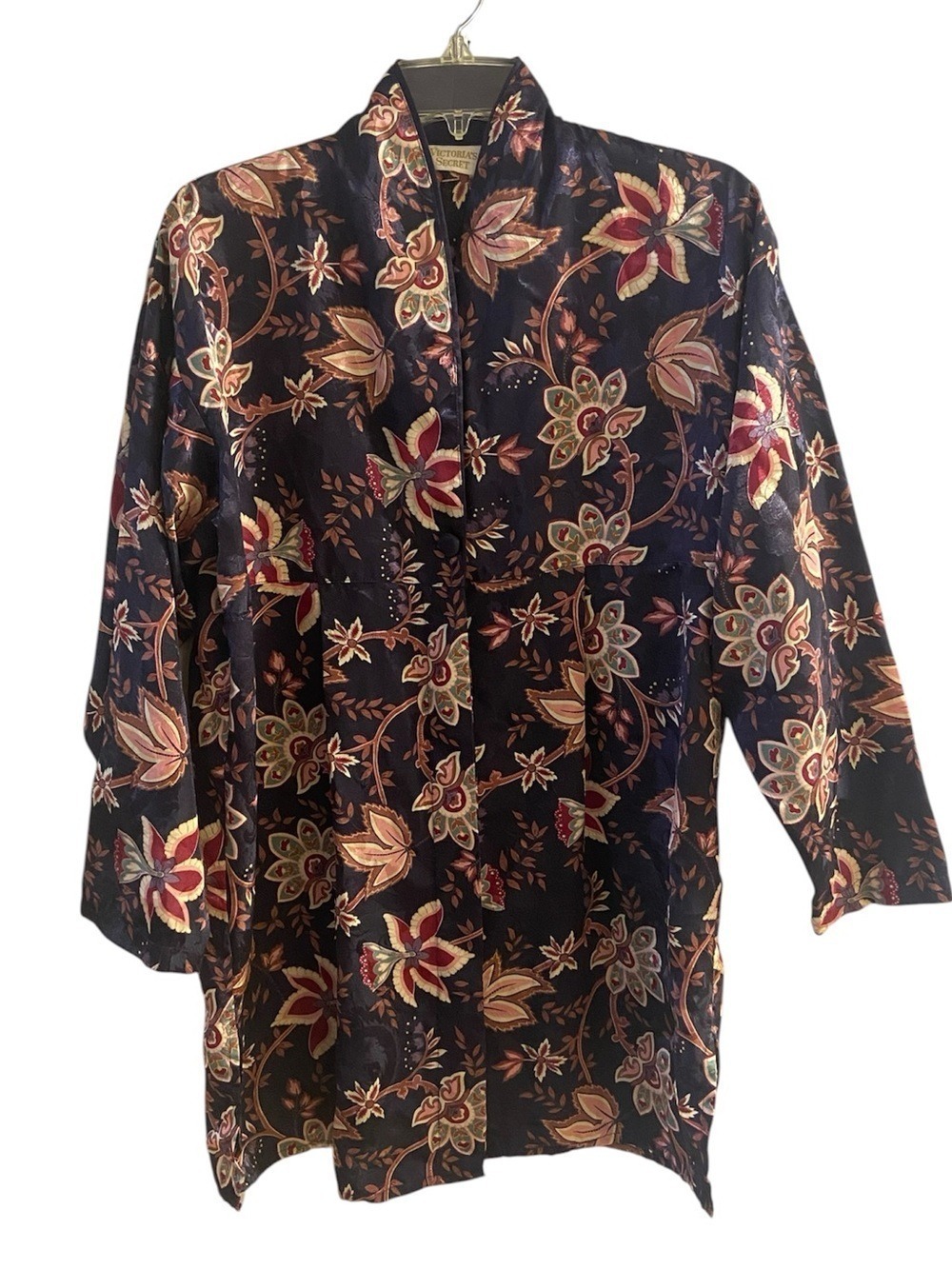 Victoria's Secret Gold Label Satin Floral Button Up Night Shirt Small